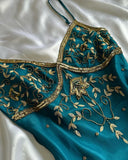 Peacock blue vintage fashion exquisite embroidery beaded spaghetti strap long chiffon ball gown evening dress party dress HZ1023