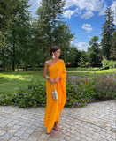 Orange one shoulder stylish elegant long chiffon ball gown evening dress wedding guest party dress HZ1023