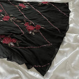 Black gorgeous tight strapless exquisite red rose floral beaded long tulle ball gown evening dress HZ1023