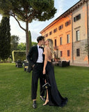 Black Fashion Elegant Long Satin Slit Sexy Ball Gown Evening Dress Wedding Guest Party Dress HZ1023