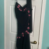 Black delicate floral beaded long tulle elegant ball gown evening dress formal birthday party dress dance dress HZ1023