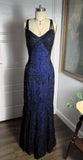 Navy Blue Shiny Elegant Exquisite Beaded Applique Straps Long Tulle Sequins Ball Gown Evening Dress Party Dress HZ1023