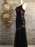 Black delicate floral beaded long tulle elegant ball gown evening dress formal birthday party dress dance dress HZ1023