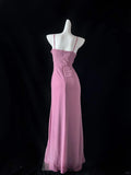 Pink unique stylish elegant spaghetti straps sweetheart neckline long chiffon ruffles floor length ball gown evening gown prom dress HZ1023