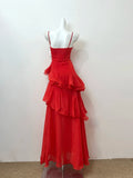 Red shiny fashion elegant long chiffon flowing romantic ruffle ball gown evening dress party dress prom dress HZ1023
