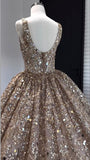 Nude pink gorgeous shiny gold sequins elegant long tulle sequin ball gown evening dress HZ1023
