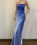 Blue Gradient Sequined Tulle Long Ball Gown Evening Gown Party Dress HZ1023