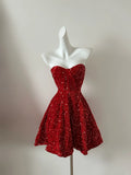 Red Shiny Fashion Short Mini Sequin Homecoming Dress Birthday Party Dress HZ1023