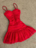 Red fashion cute sweet simple short dress HZ1023