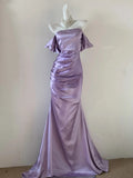 Purple simple fashionable strapless fishbone one-shoulder dress elegant long satin floor-length ball gown evening dress prom dress HZ1023