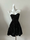 Black Shiny Fashion Short Mini Sequin Homecoming Dress Birthday Party Dress HZ1023