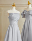Silver Gray Elegant Fashion Long Satin Ball Gown Evening Dress Party Dress Bridesmaid Dresses Prom Dress HZ1023