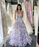 Purple Fashion Elegant Floral Long Chiffon Ball Gown Evening Dress Party Dress Graduation Dress HZ1023