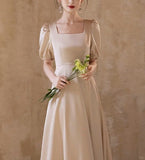 Champagne Elegant Fashion Long Satin Ball Gown Evening Dress Party Dress Bridesmaid Dresses Prom Dress Wedding Mother of the Year Dress HZ1023