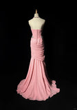 Pink Gorgeous Shiny Elegant Exquisite Beaded Tulle Long Mermaid Floor Length Slim Ball Gown Evening Gown Party Dress Prom Dress HZ1023