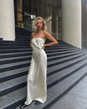 Ivory Fashion Chic Long Sexy Backless Satin prom dress Evening Dress Party Dress HZ1023