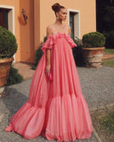 Pink Fashion Long Ruffle Neck Chiffon Formal Prom Dress Evening Dress Wedding Guest Dress HZ1023