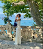 Ivory Tulle Spaghetti Strap Elegant Long Evening Gown Party Dress HZ1023