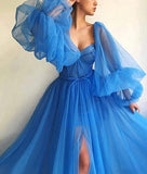 Purple puff sleeves long sleeves long ball gown evening dress HZ1023