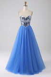 Blue/light pink/pink/black Shiny Sequins BlueTulle Sweetheart Formal Evening Dresses Long Prom Dresses HZ1023
