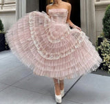 Pink Sweet Cute Floral Lace Long Tulle Prom Dress Evening Dress Party Dress Homecoming Dress HZ1023