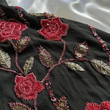 Black gorgeous tight strapless exquisite red rose floral beaded long tulle ball gown evening dress HZ1023