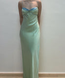 Green vintage elegant rhinestone gemstone beaded embellished long ball gown evening dress HZ1023
