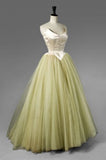 Yellow Green vintage fashion elegant tube top long tulle prom dress evening gown graduation party dress HZ1023