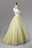 Yellow Green vintage fashion elegant tube top long tulle prom dress evening gown graduation party dress HZ1023