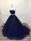 Royal blue/Purple gorgeous shiny exquisite beaded A-line long tulle ball gown evening dress HZ1023