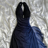 Dark blue shiny elegant exquisite beaded strap long chiffon ball gown, evening dress, party dress, graduation dress HZ1023