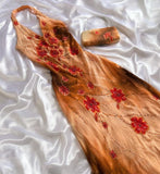 Orange Yellow fashion halter floral beading long elegant chiffon ball gown evening dress HZ1023