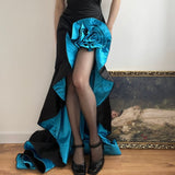 Black elegant sweetheart neckline ruffled skirt long satin floor-length train ball gown evening dress party dress HZ1023