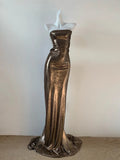 Gold Cyberpunk Wasteland Dress Metallic Simple Fashion Elegant Long Satin Floor-Length Train Backless Sexy Mermaid Slim Ball Gown Evening Gown Prom Dress Birthday Party Dress HZ1023