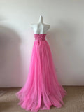 Pink Gorgeous Shiny Fashion Elegant Long Floor Length Sequined Tulle Ball Gown Evening Gown Party Dress Prom Gown HZ1023