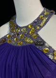 Purple Vintage Fashion Elegant Exquisite Gem Rhinestone Beading Long Floor Length Tulle Ball Gown Evening Dress Party Dress Prom Dress HZ1023