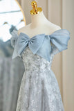 Blue Romantic Elegant Delicate Floral Long Tulle Ball Gown Evening Dress Party Dress Bridesmaid Dress Prom Dress HZ1023