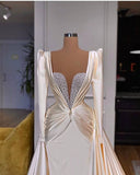 Mermaid Evening Dresses Satin Off The Shoulder Beaded Train Formal Gowns HZ1023