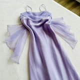 Purple/Mint Green Elegant Spaghetti Strap Long Tulle Ball Gown Evening Dress Party Dress HZ1023