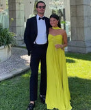 Yellow fashion elegant long chiffon ball gown evening dress wedding guest party dress HZ1023