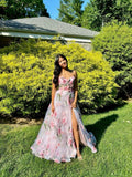 Pink Fashion Elegant Floral Long Chiffon Ball Gown Evening Dress Wedding Guest Party Dress Prom Dress HZ1023