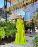 Yellow Green A-line elegant flowing long chiffon ball gown evening dress party dress HZ1023