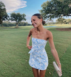 Blue floral elegant cute short bodycon homecoming dress prom dress party dress HZ1023