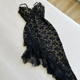 Black Fashion Exquisite Lace Long Ruffled Ball Gown Evening Dress Party Dress HZ1023