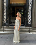 Ivory Fashion Chic Long Sexy Backless Satin prom dress Evening Dress Party Dress HZ1023