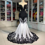 Black gorgeous exquisite lace V-neck backless long floor-length trailing satin sexy elegant ball gown evening dress wedding dress HZ1023