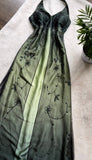 Green Vintage Exquisite Elegant Beaded Suspender Long satin tulle Formal Ball Gown Evening Gown Party Dress Prom Gown HZ1023