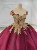 Red gorgeous applique elegant long tulle ball gown evening dress HZ1023
