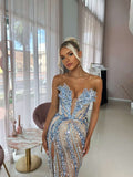 Gorgeous beaded sexy elegant V-neck low-cut long slit prom dress evening gown party dress HZ1023