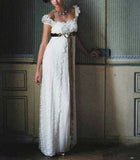 White vintage elegant fashion exquisite lace green ribbon long satin floor length small tail prom dress evening dress party dress prom dress wedding dress wedding guest dress bridesmaid dress HZ1023